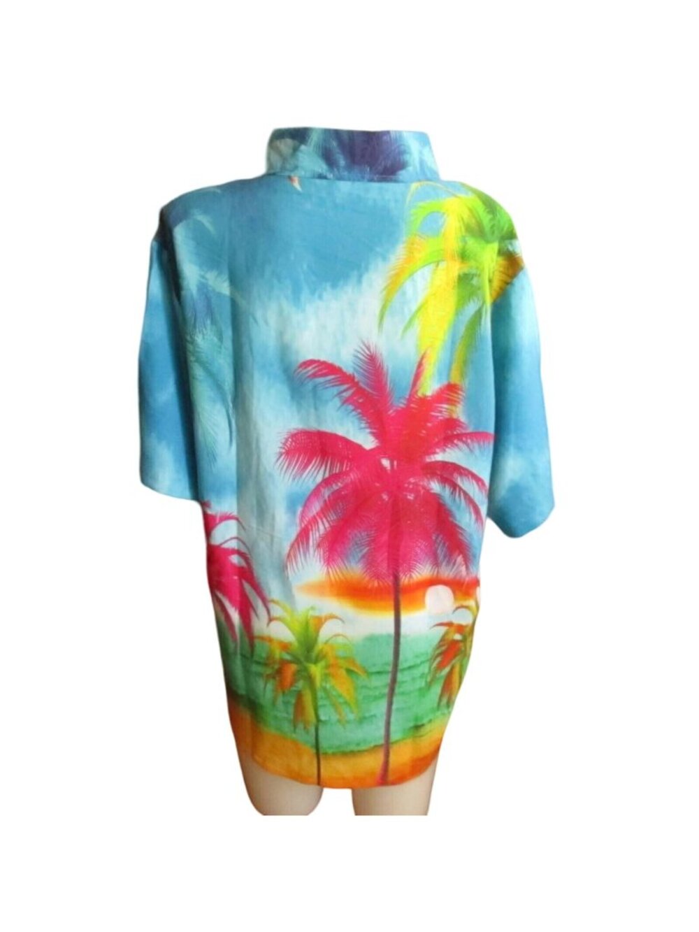Womens Hawaiian Beach Shirt L Vtg La Leela Tropical Palm Print 100% Terivoile